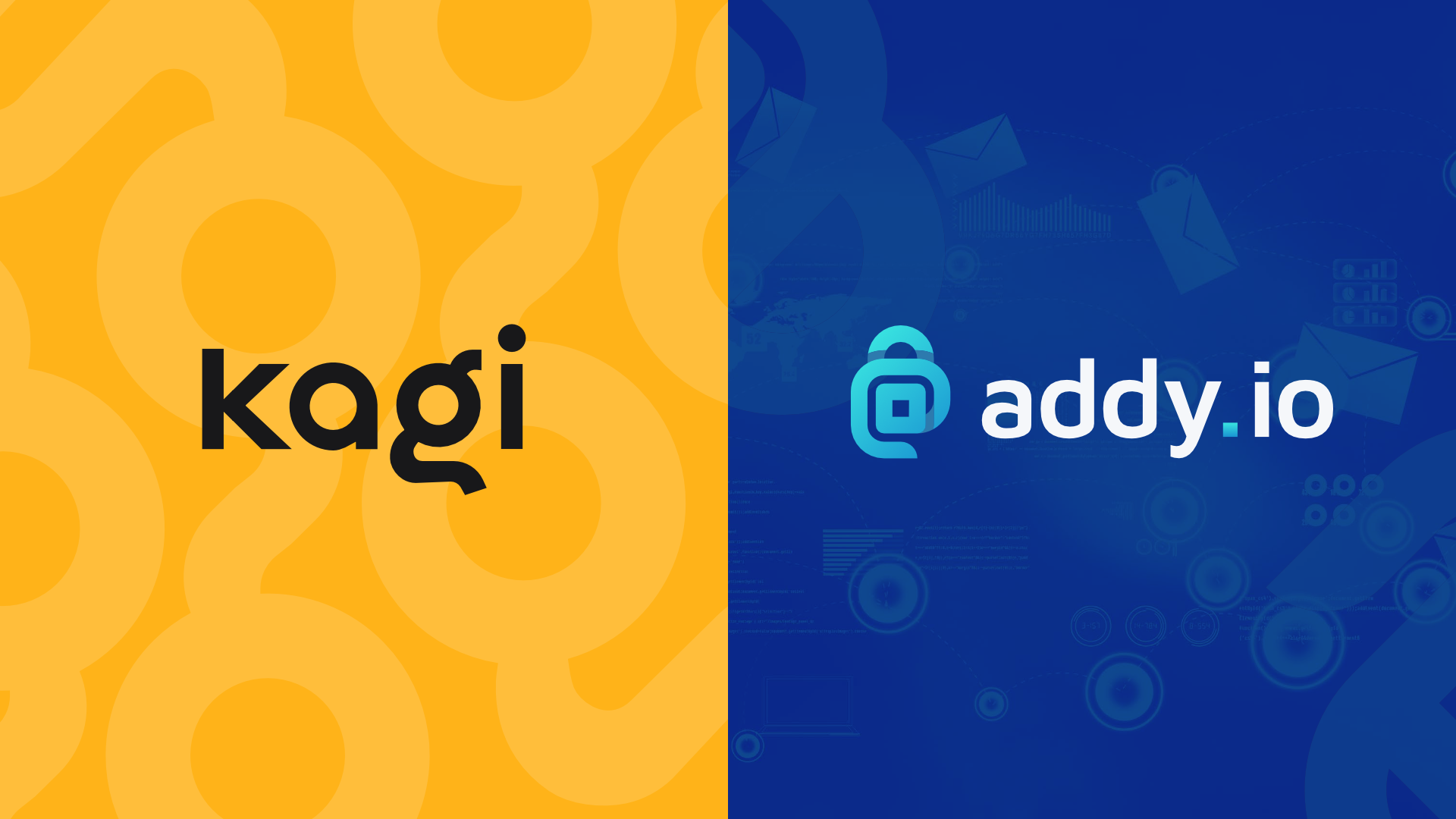Side by side graphic of Kagi's logo and Addy's logo