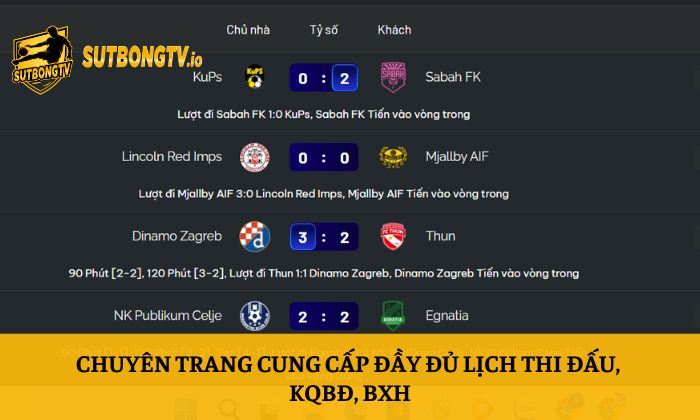 Chuyên trang cung cấp đầy đủ lịch thi đấu, KQBĐ, BXH