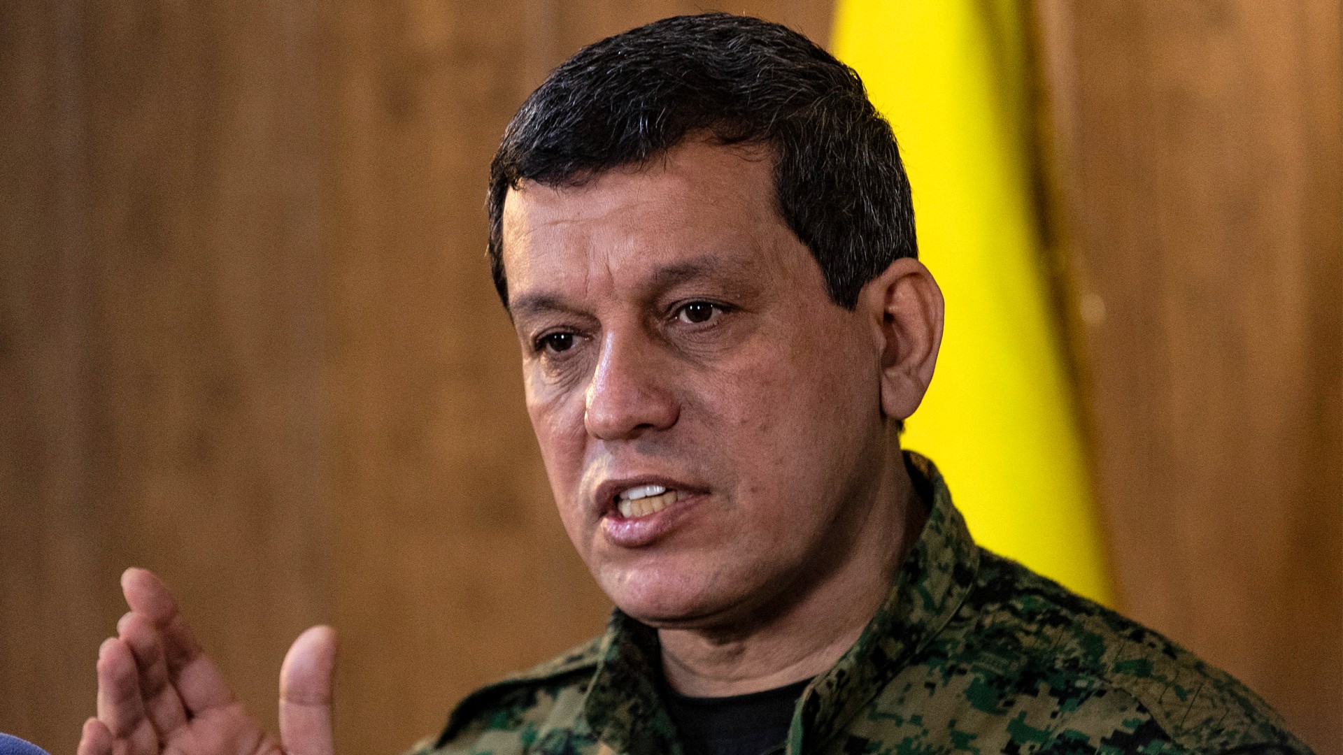 Syrian Democratic Forces (SDF) commander-in-chief Mazloum Abdi, speaks during a press conference in Syria's northeastern city of Hasakeh on December 6, 2024.  Delil SOULEIMAN / AFP