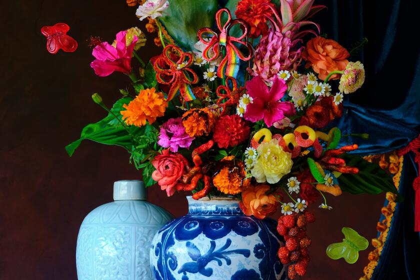 Stephanie Shih, "梅國 (Still life with chamoy and Dirty T Tamarindo)," 2025/2026. Archival pigment print on wood panel, varnish, glue, acrylic, frame. 38.25×48.25×3.75.