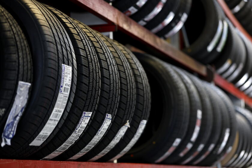 SAN FRANCISCO, CALIFORNIA - AUGUST 12: New tires are displayed on a rack at Robert's Tire and Wheels on August 12, 2025 in San Francisco, California. According to a report by the Bureau of Labor Statistics, the overall Consumer Price Index, excluding energy and food costs, rose by 2.7 percent, holding steady from the previous month. (Photo by Justin Sullivan/Getty Images)
