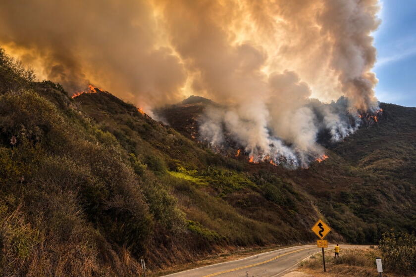 The Plaskett fire moved closer toward Highway 1, just south of Plaskett Ridge Road, Friday afternoon, Aug. 28, 2026.