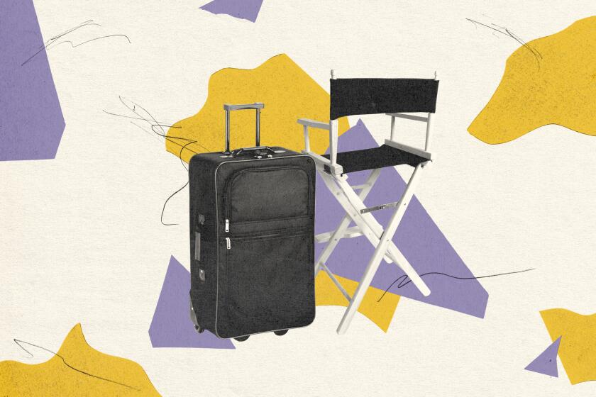 collage of a director's chair and a large suitcase