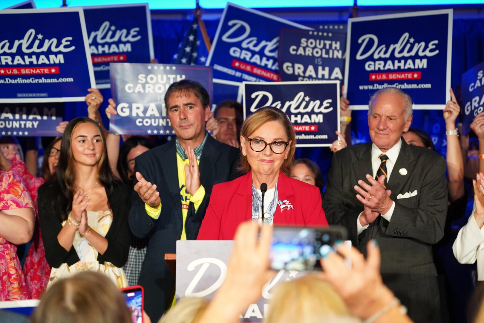 Sen. Darline Graham, R-S.C., speaks at a campaign event in Columbia, S.C., following her win on Tuesday. (Megan Varner/Getty Images)