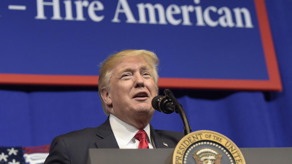 US President Donald Trump speaks at tool manufacturer Snap-on Inc. in Kenosha, Wisconsin on April 18, 2017.