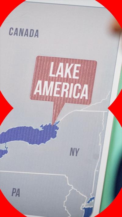 A map labelling Lake Ontario as "Lake America" is displayed