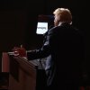 Then-candidate Trump speaking in front of a teleprompter during a campaign rally in Reno, Nevada in 2024.