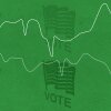 An illustration that shows line charts and voting signs with American flags.