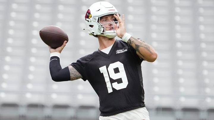 Arizona Cardinals quarterback Carson Beck (19) practices during training camp at State Farm Stadium in Glendale on July 26, 2026. Arizona Cardinals quarterback Carson Beck (19) practices during training camp at State Farm Stadium in Glendale on July 26, 2026.