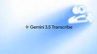 Text "Gemini 3.5 Transcribe" next to the Gemini spark, all on a blue background