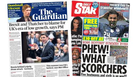 Newspaper headlines: 'Brexit and Thatcher to blame' and 'Hottest summer ever'