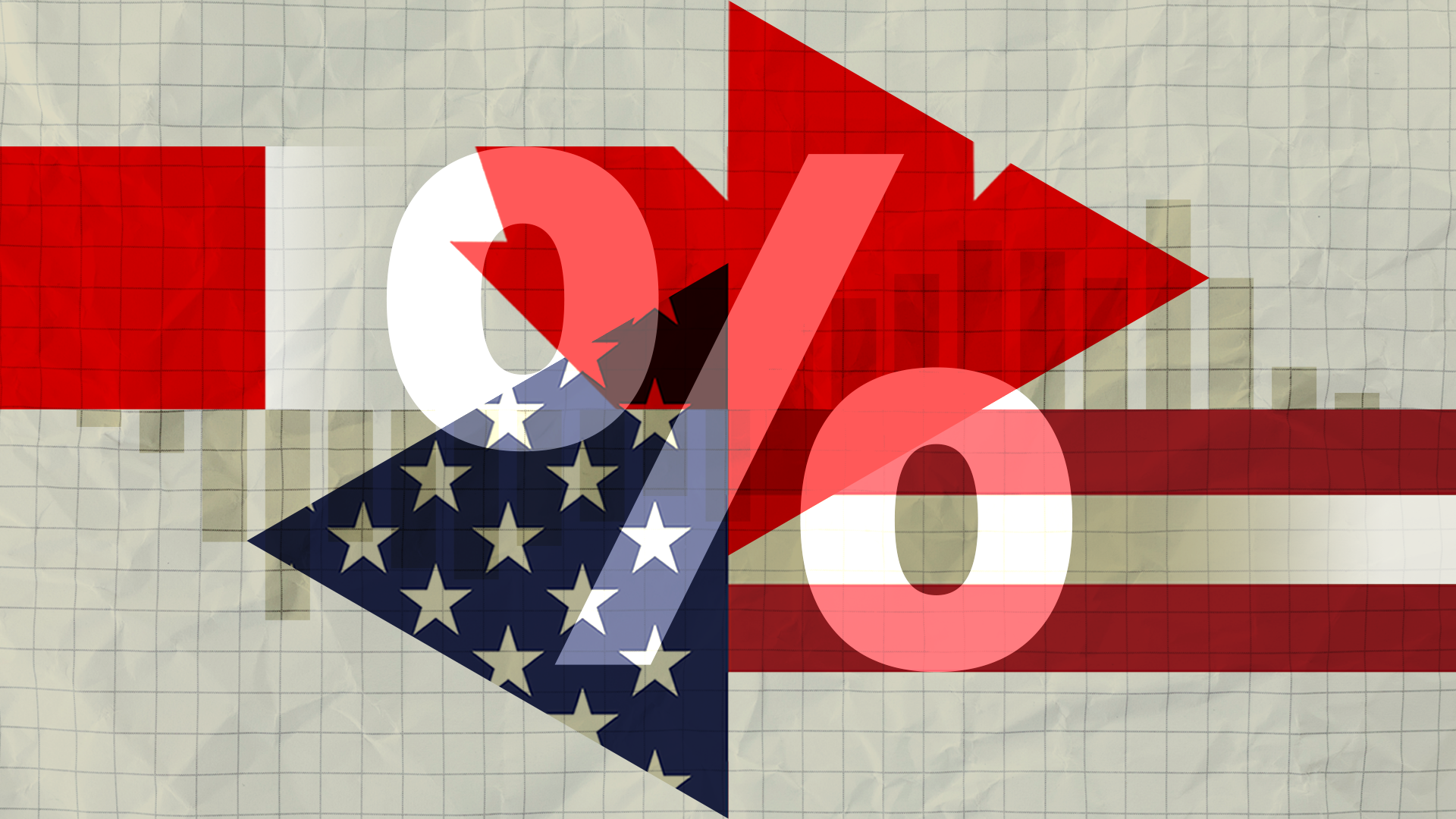 A graphic shows stylised images of the Canadian and US flags over graphs