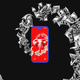 An image of a phone with a red elephant, and cash spiraling into the phone