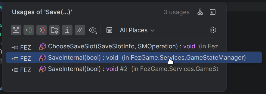 Find usages in JetBrains Rider