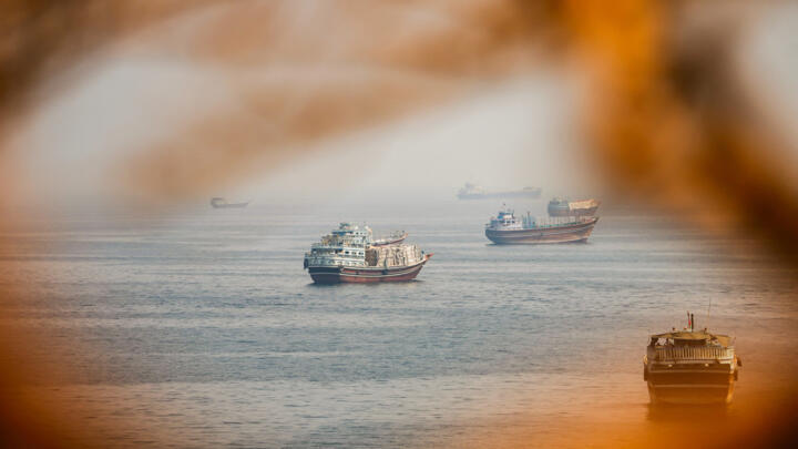 Vessels near the Strait of Hormuz as seen from Oman on August 31, 2026