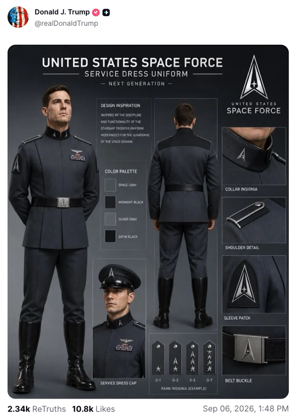 Trump drew mockery for the striking similarities between his vision for the U.S. Space Force and the evil Galactic Empire in Star Wars. / Donald Trump/Truth Social