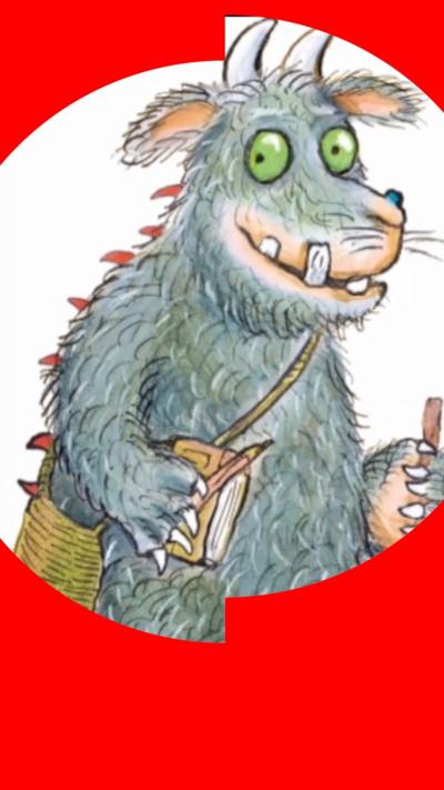 A split screen image of Axel Sheffler, a character from Gruffalo Granny and Julia Donaldson.