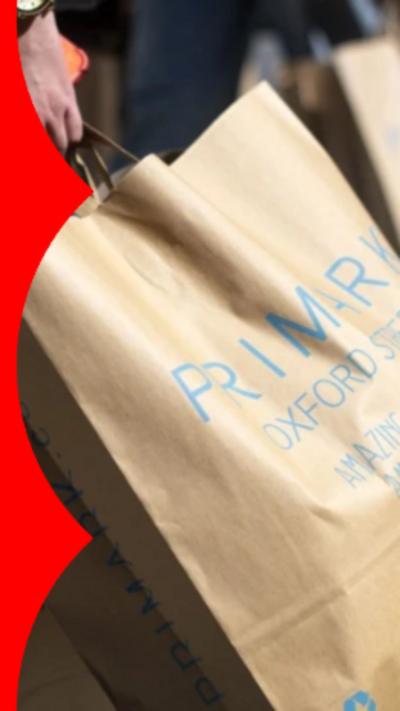 A close up picture of a paper bag with Primark written on it