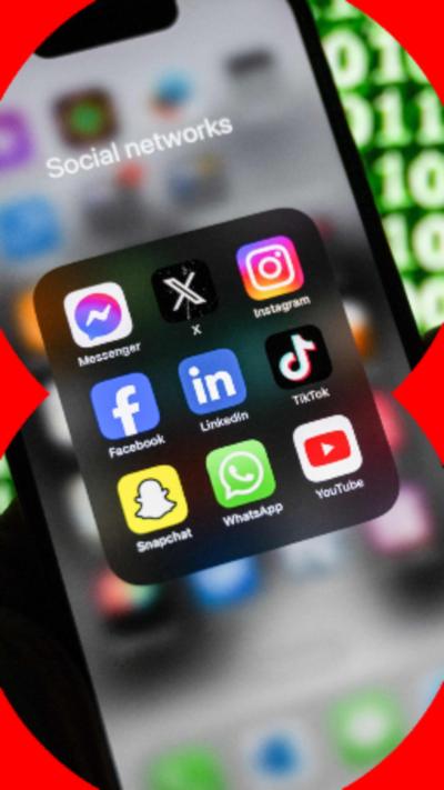 A smart phone screen with multiple social media app logos visible.