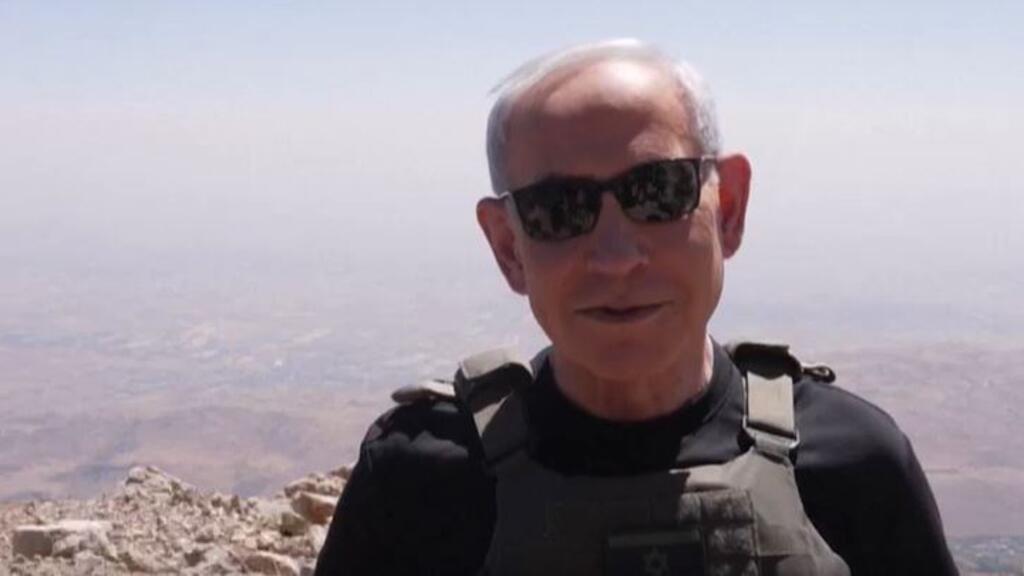 Screengrab taken from a video of Israeli Prime Minister speaking on the Syrian side of Mount Hermon