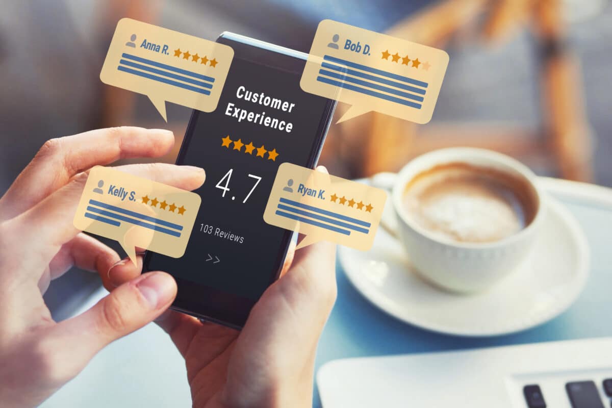 reading customer reviews online, checking rating and comments