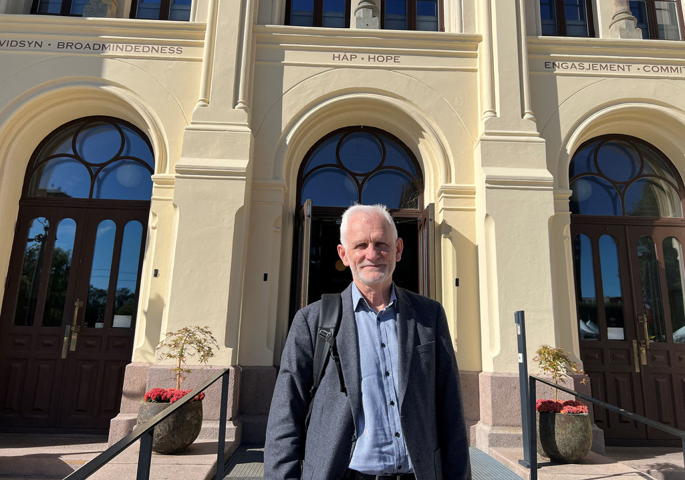 
					Nobel Peace Prize laureate Ales Bialiatski of Belarus poses for a picture outside the Nobel Peace Center in Oslo.					 					REUTERS / Gwladys Fouche				