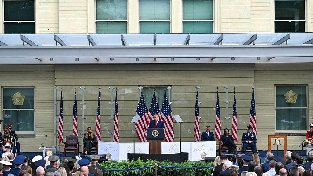 US President Donald Trump speaks at the 25th anniversary commemoration of the September 11, 2001 attacks at the Pentagon.