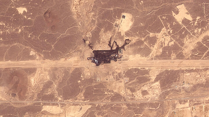 This handout satellite image taken by Planet Labs PBC on September 11, 2026 shows a general view of an infrastructure site after it was damaged
