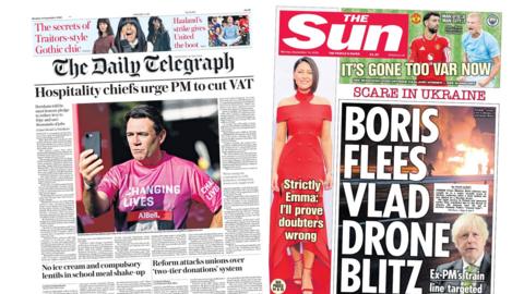 Newspaper headlines: 'Compulsory lentils' and 'Boris flees Vlad drone blitz'