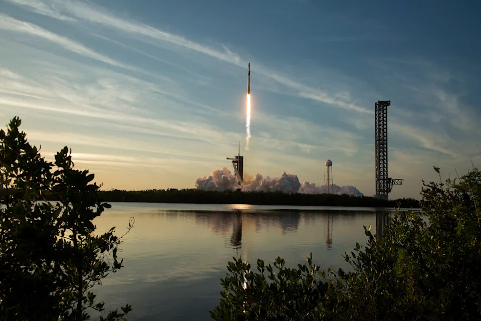 In this NASA handout, a SpaceX Falcon 9 rocket carrying the company's Dragon spacecraft for the Crew-10 mission to the International Space Station takes off at NASA's Kennedy Space Center on March 14, 2025 in Cape Canaveral, Florida. / Aubrey Gemignani/NASA via Getty Images
