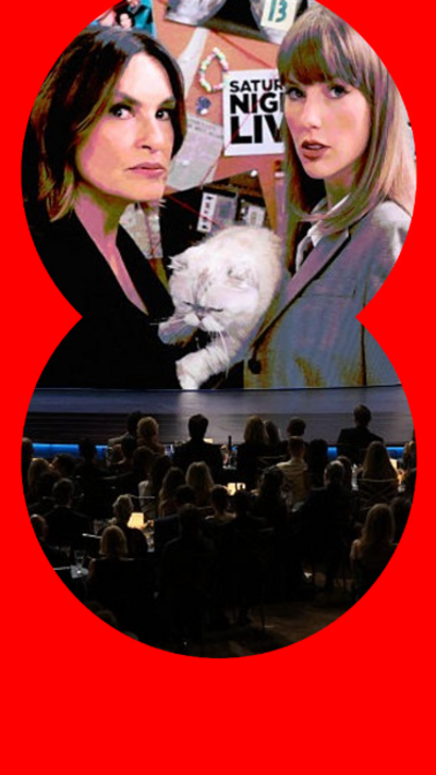 Taylor Swift on a large screen at an awards show.