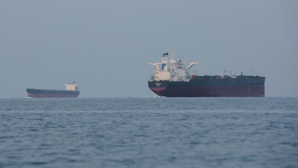 Tankers anchored in the Strait of Hormuz off the coast of Qeshm Island, Iran, April 18, 2026 
