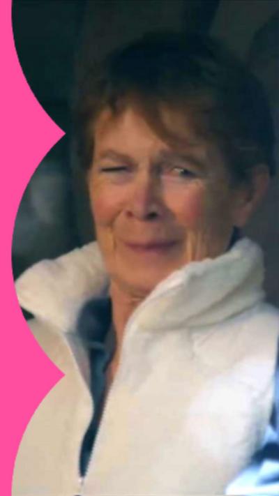 Celia Imrie trying not to laugh.