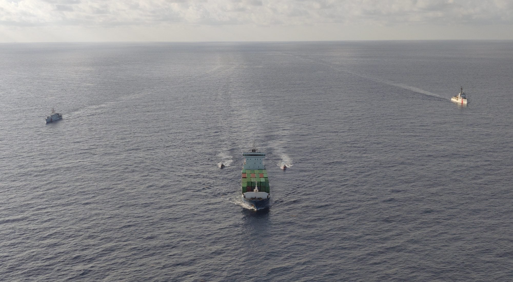 U.S. Coast Guard Cutters Alert (WMEC-630) and Charles Sexton (WPC-1108) escort the motor vessel Grace in early September 2026