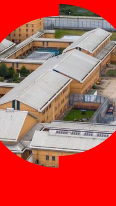An overhead view of HMP Doncaster aerial photo of walls and barbed wire