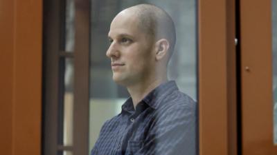 Wall Street Journal reporter Evan Gershkovic pictured in 2024 while being detained in Russia 