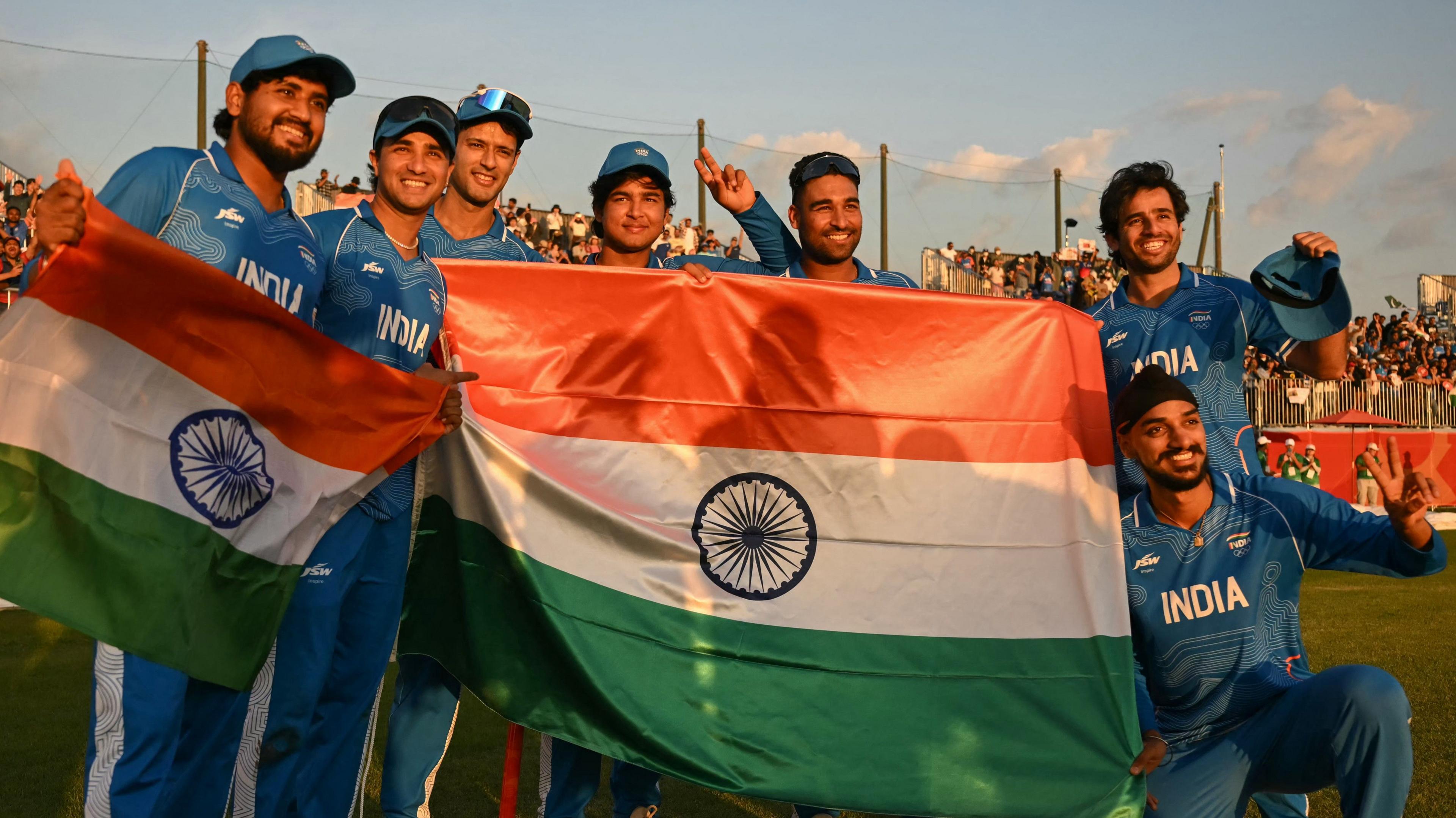 India players celebrate winning gold at 2026 Asian Games