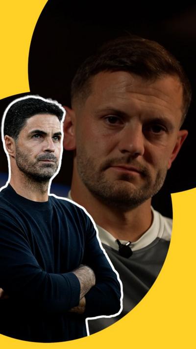Mikel Arteta looks sternly at Jack Wilshere
