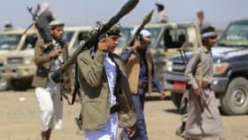 Armed Yemenis rally on the outskirts of the Houthi-controlled capital Sanaa, July 2, 2026. 