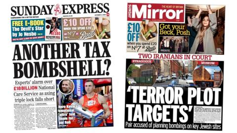 A composite of the front pages of the Sunday Express and the Sunday Mirror on 4 October 2026.