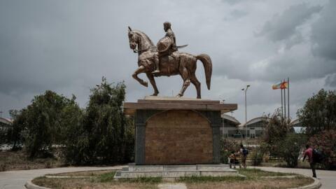 La statue d'Alula Aba Nega, général éthiopien du Tigré, devant l'aéroport de Mekele, capitale de la région du Tigré, le 25 juin 2021.