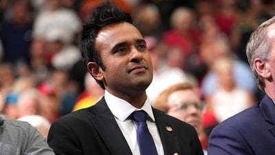 Vivek Ramaswamy at Trump's rally in Vandalia, Ohio (AP Photo/Mark Schiefelbein)