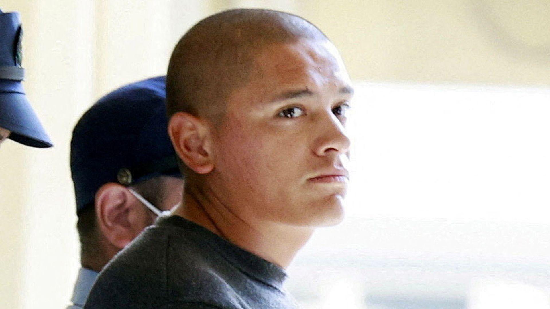 US Marine Lance Corporal Devin Jacob Ballard leaves a police station to be sent to prosecutors over the killing of a Japanese woman in Naha, Okinawa Prefecture