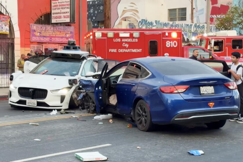 The Los Angeles Police Department and the Los Angeles Fire Department responded to a traffic collision at the intersection of Union Avenue and Venice Boulevard. Upon arrival, the Los Angeles Fire Department found a two-vehicle collision involving a Waymo self-driving vehicle and a blue sedan occupied by a male, female, and an infant. The occupants of the sedan were treated by medical staff and cleared from the scene.