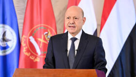 Yemeni President Rashad al-Alimi addresses the nation in a televised address in Riyadh, Saudi Arabia October 4, 2026. He announced announces major military operations against Iran-backed Houthis. Yeme