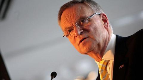 Jeffrey Archer is photographed while making a speech
