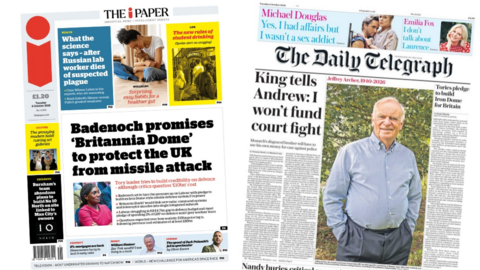 The front pages of the i and the Daily Telegraph.