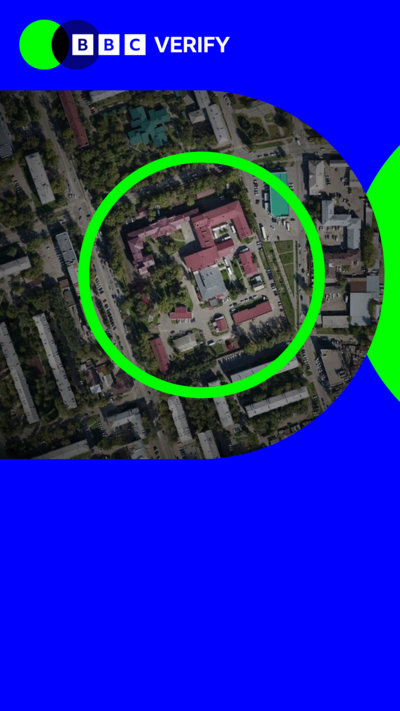A satellite image of a Russian research lab, highlighted by a bright green circle.