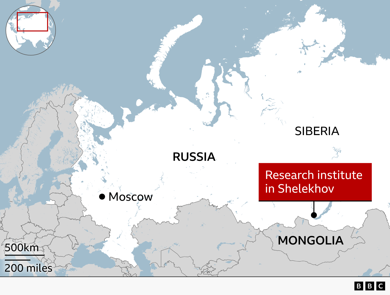 Map of Russia showing the location of the plague research institute in the city of Shelekhov