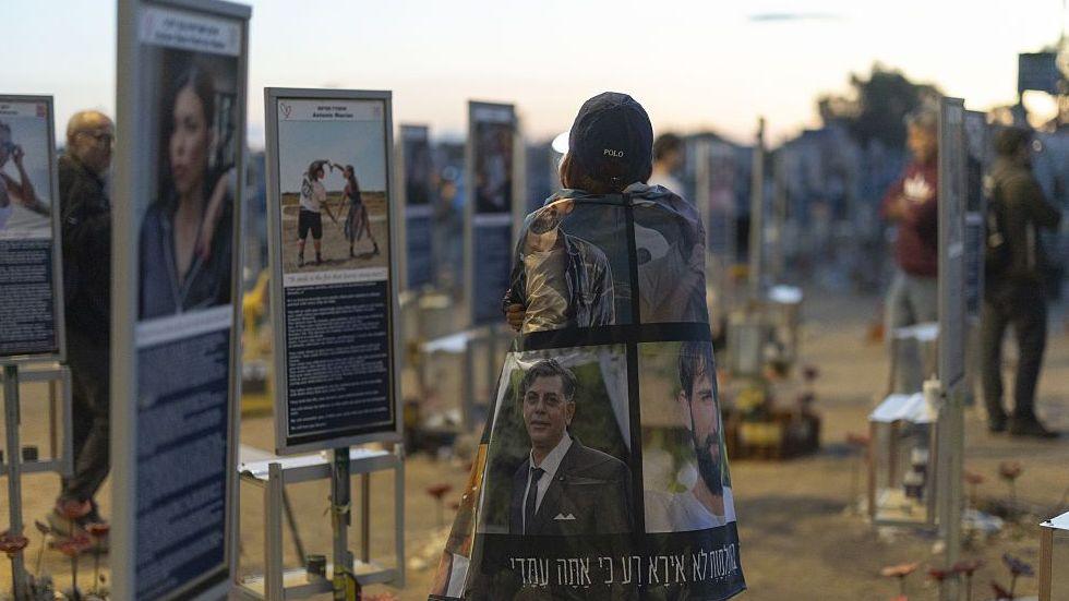 Visitors at the Nova music festival memorial site on the third anniversary of the Hamas attack near Kibbutz Reim, southern Israel, 